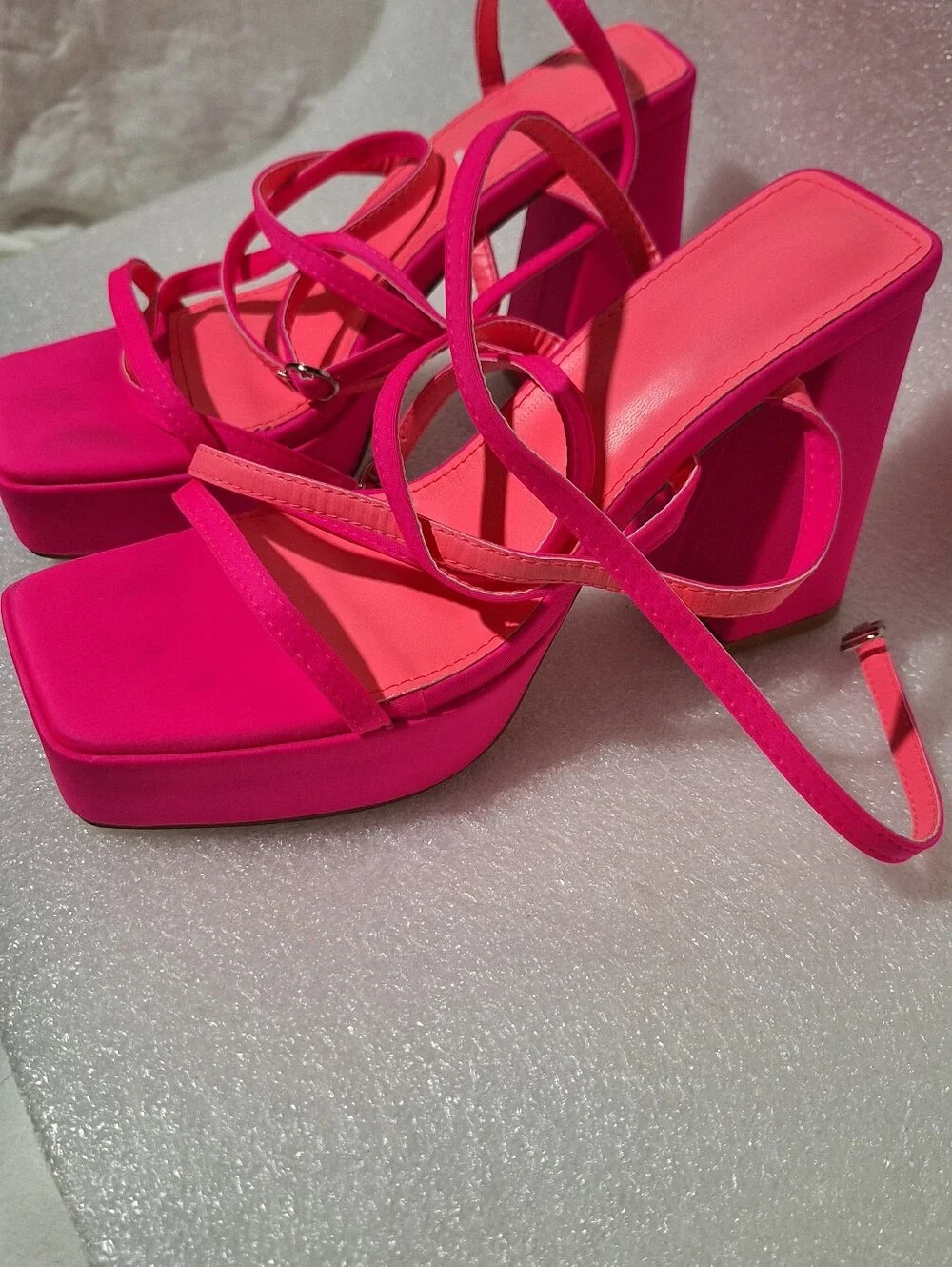 Women's Hot Pink Strappy Block Heel Sandals